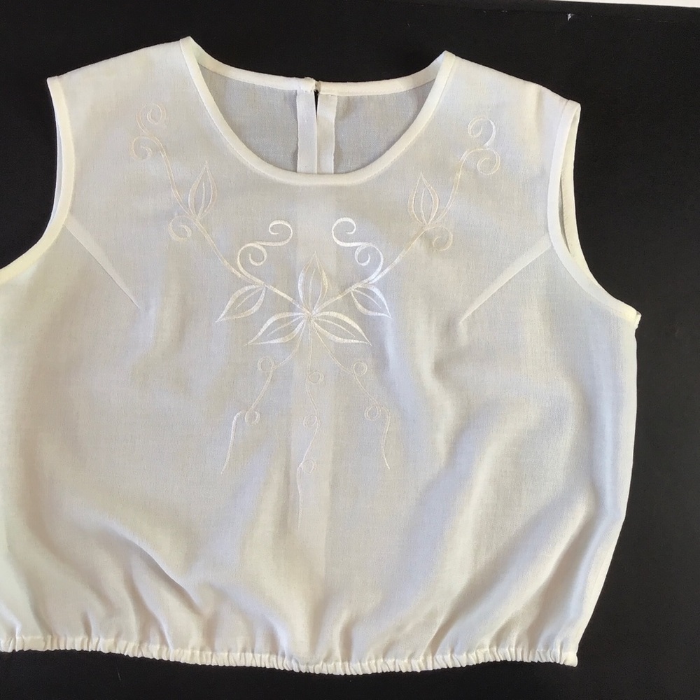 Embroidered Sleeveless Off-White Top/Shell
